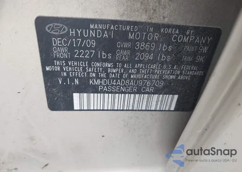 2010 Hyundai Elantra Gls из США, поврежденный, VIN KMHDU4AD8AU976709